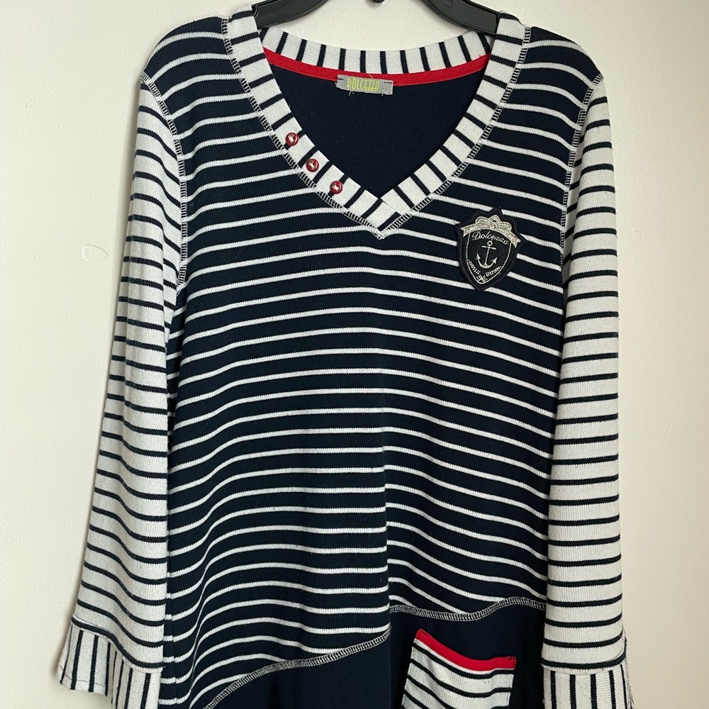 Nautical Striped Long Sleeve Top - Black and White